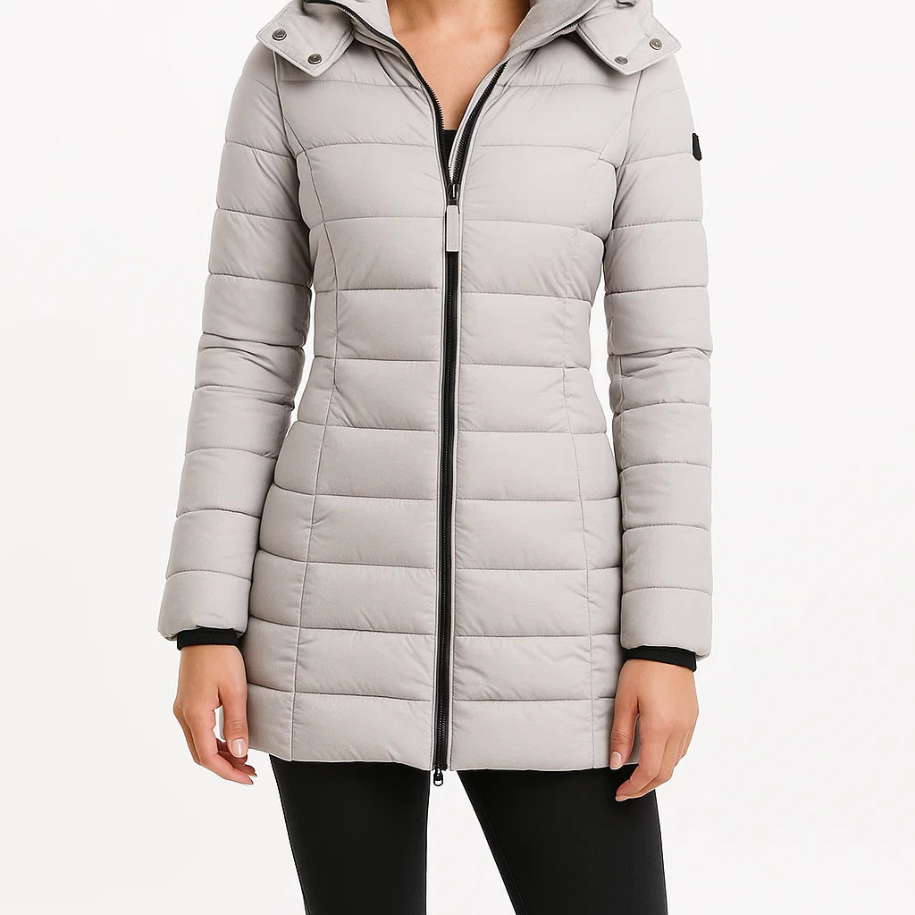 Pikowany płaszcz damski z kapturem, lekki i ciepły na zimę