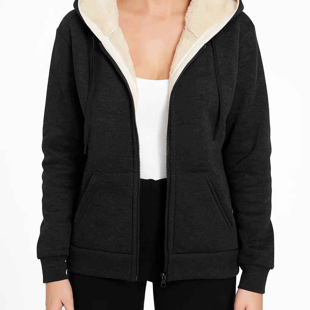 Damska kurtka oversize z kapturem, ocieplana miękkim futrem polarowym na zimę