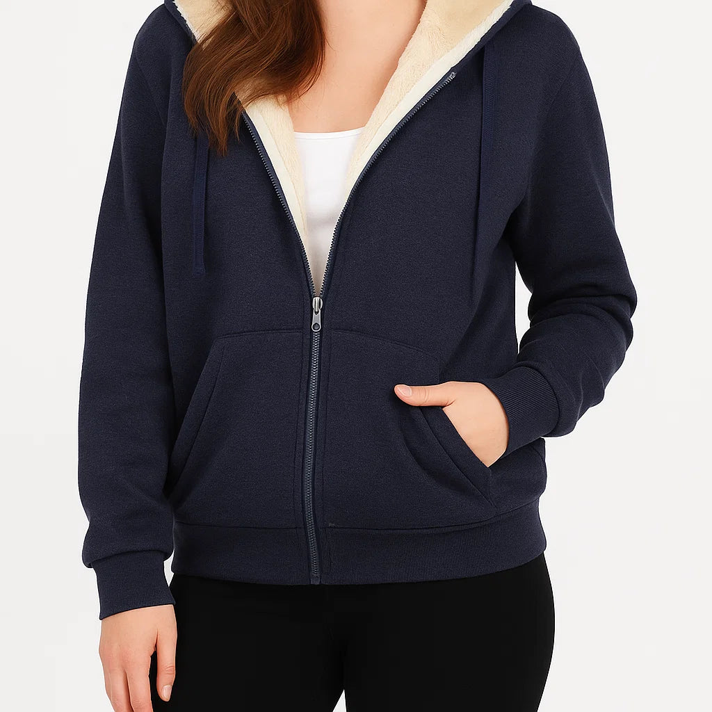 Damska kurtka oversize z kapturem, ocieplana miękkim futrem polarowym na zimę