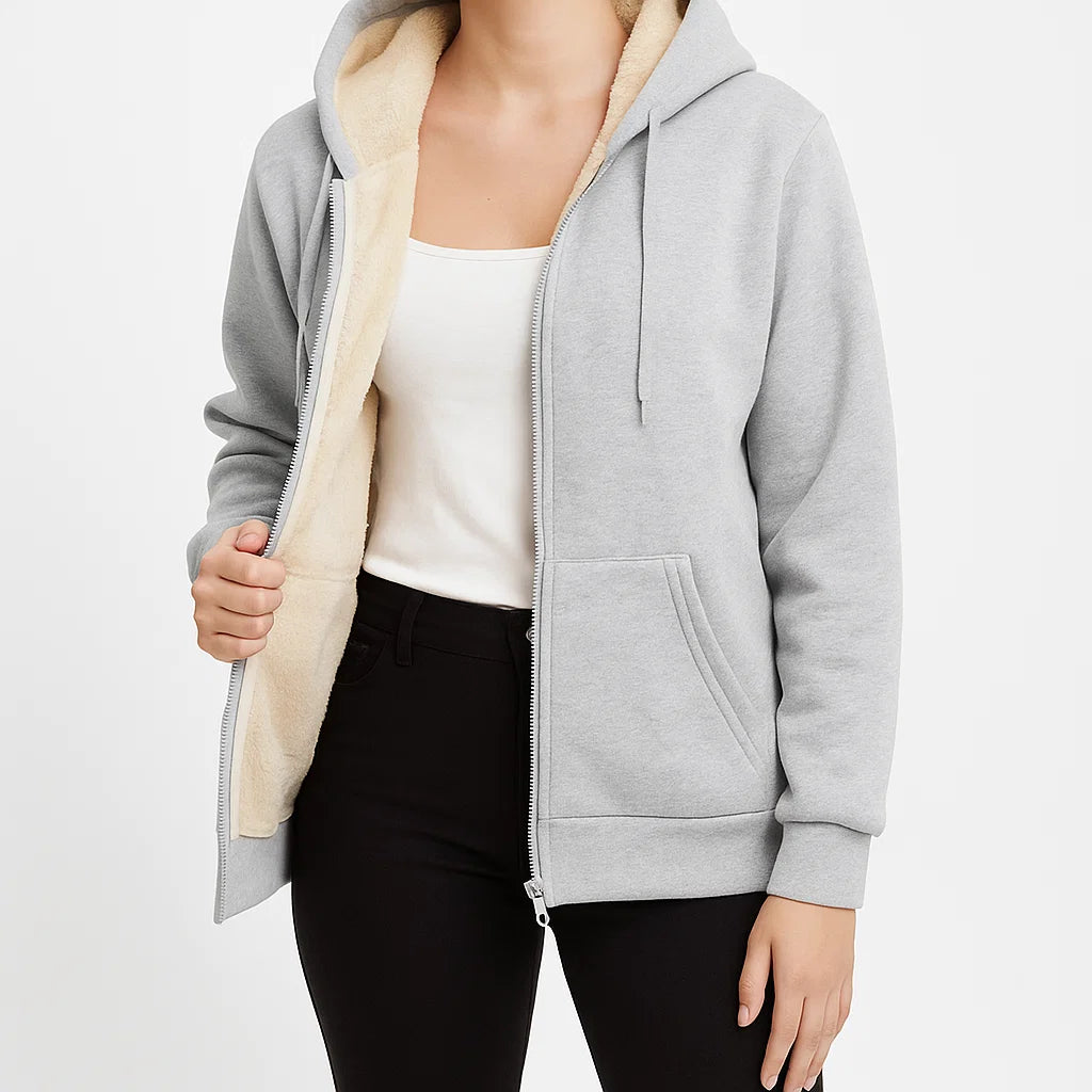 Damska kurtka oversize z kapturem, ocieplana miękkim futrem polarowym na zimę