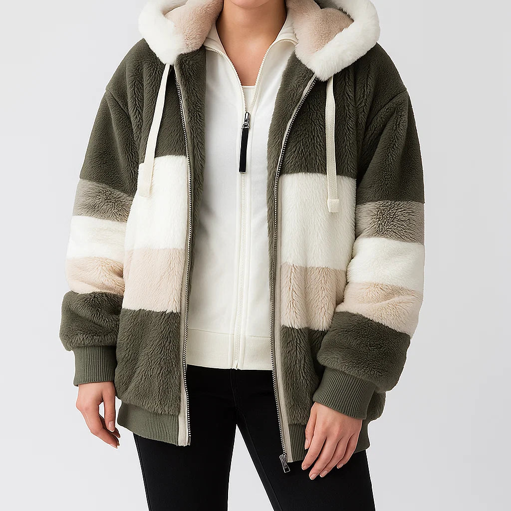 Damski płaszcz zimowy z kapturem, futrzany, ciepły