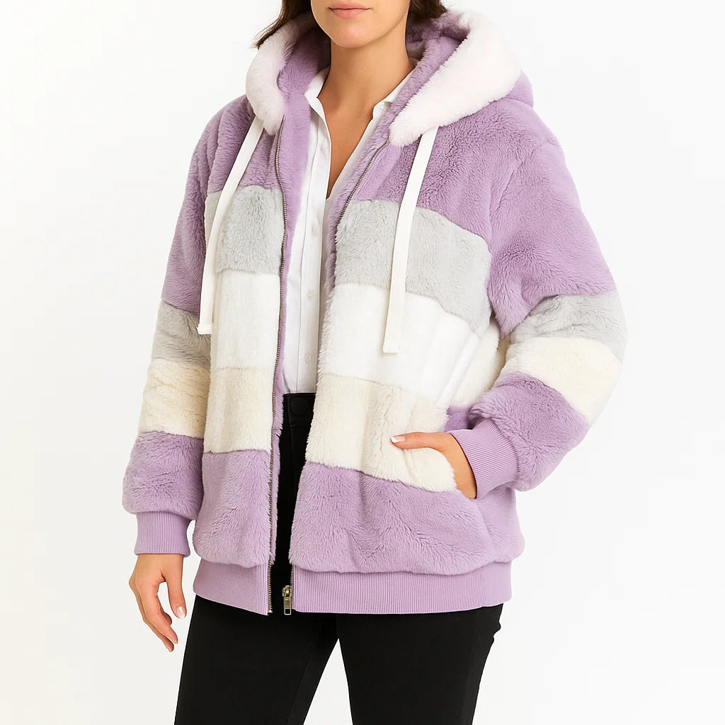 Damski płaszcz zimowy z kapturem, futrzany, ciepły