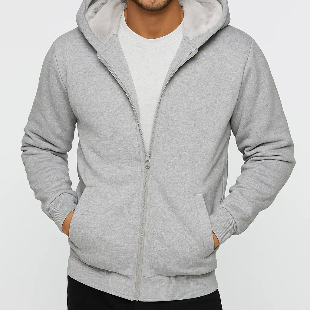 Męska bluza polarowa zimowa z kapturem, ocieplana i gruba