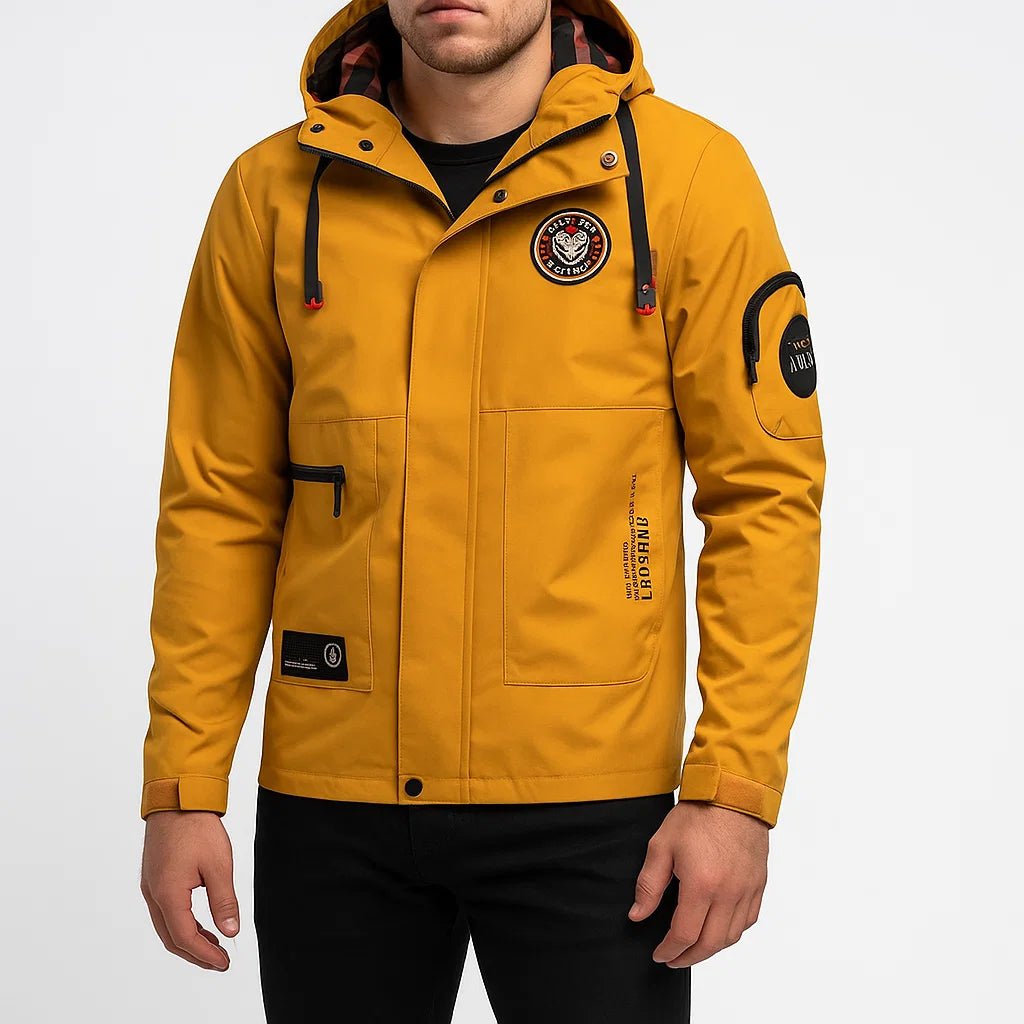 Męska kurtka outdoorowa z kapturem, wodoodporna i wiatroszczelna, jesień-zima