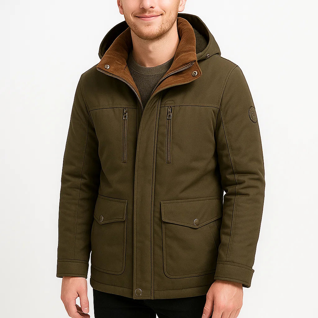 Męska kurtka zimowa ocieplana z kapturem, wodoodporna i wiatroszczelna