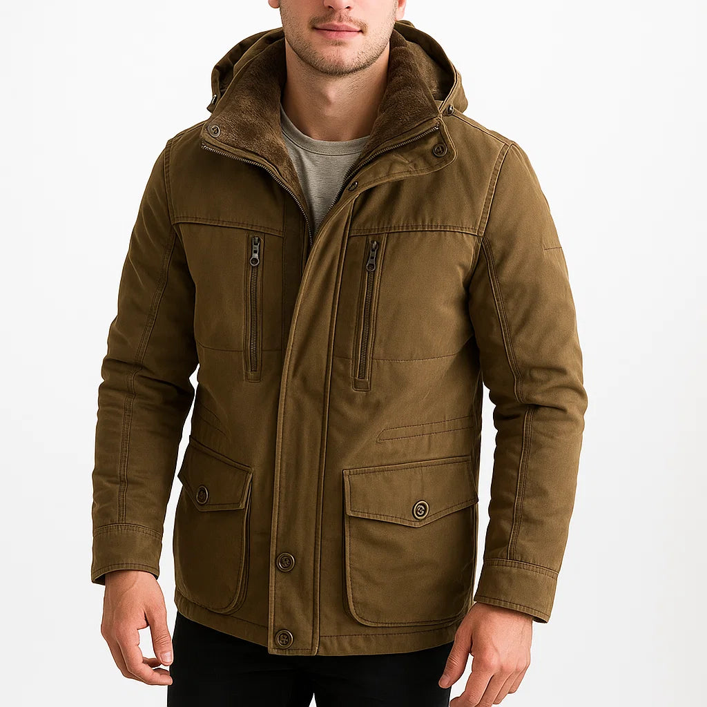 Męska kurtka zimowa ocieplana z kapturem, wodoodporna i wiatroszczelna