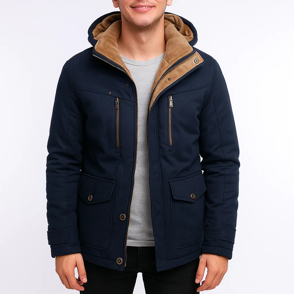 Męska kurtka zimowa ocieplana z kapturem, wodoodporna i wiatroszczelna