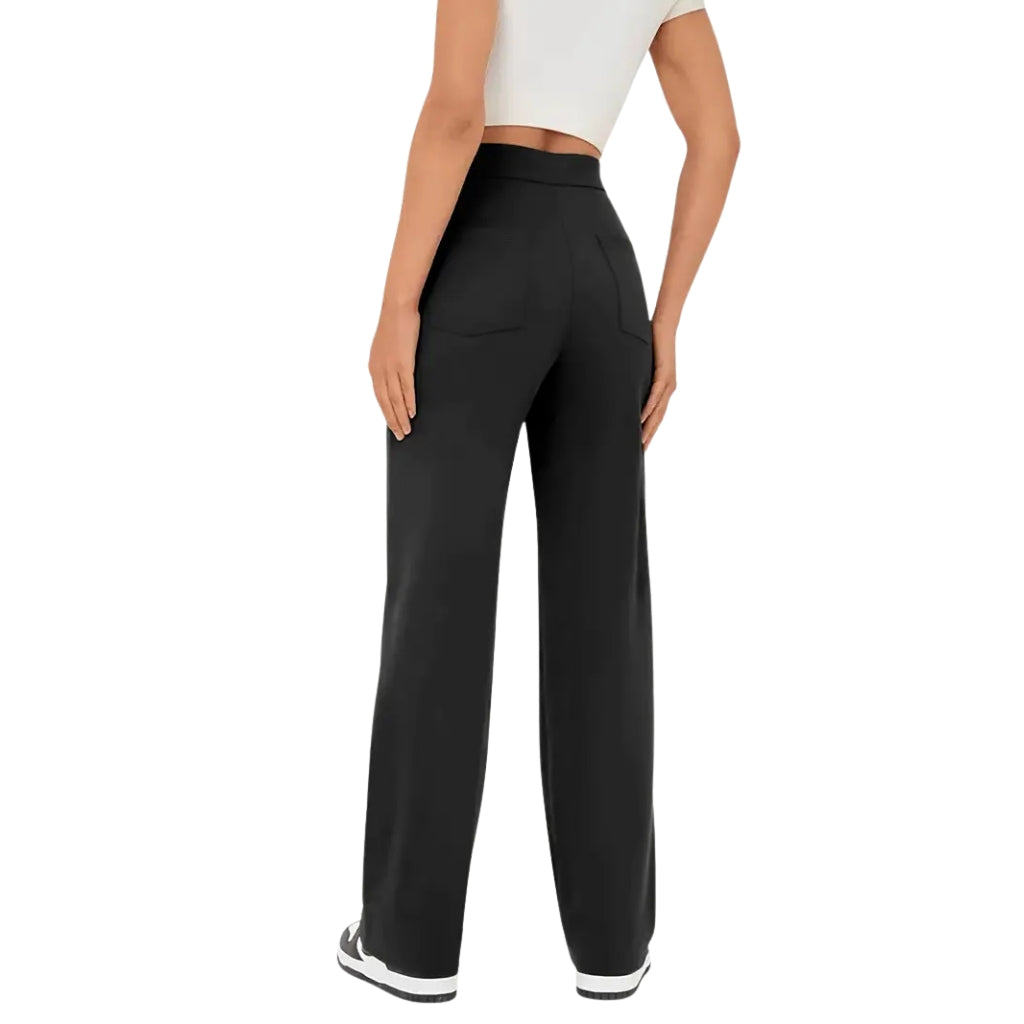 Damskie Spodnie z Wysokim Stanem i Prostą Nogawką z Kieszeniami