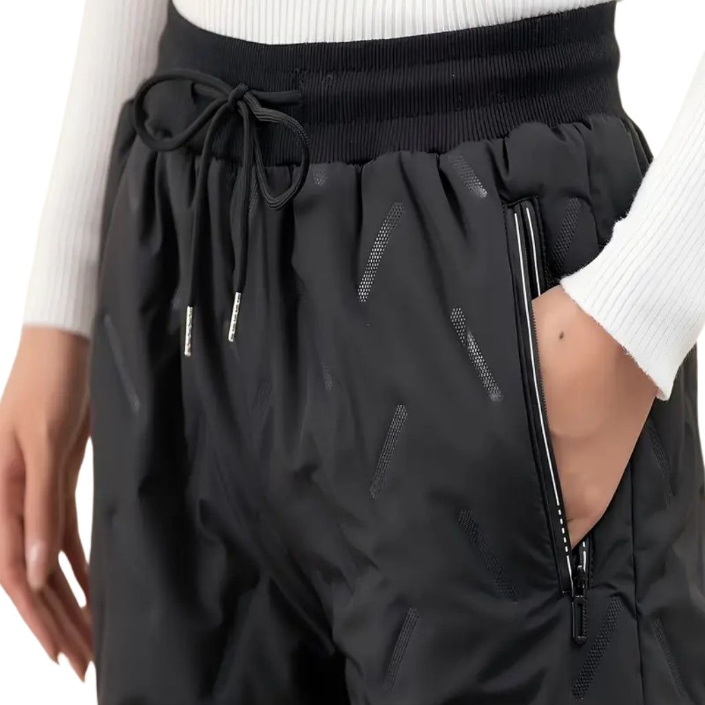 Damskie Ocieplane Spodnie Dresowe z Wiatroszczelną Warstwą i Elastycznym Pasem