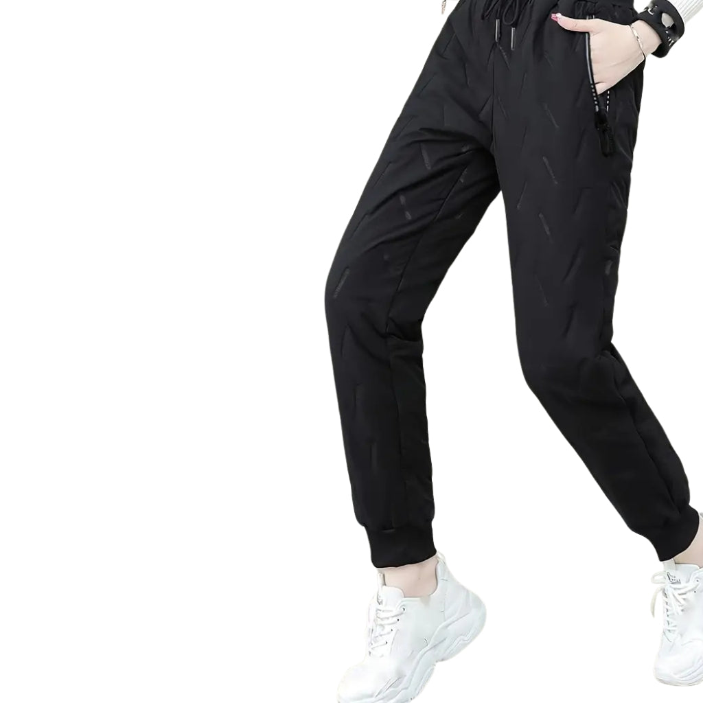 Damskie Ocieplane Spodnie Dresowe z Wiatroszczelną Warstwą i Elastycznym Pasem