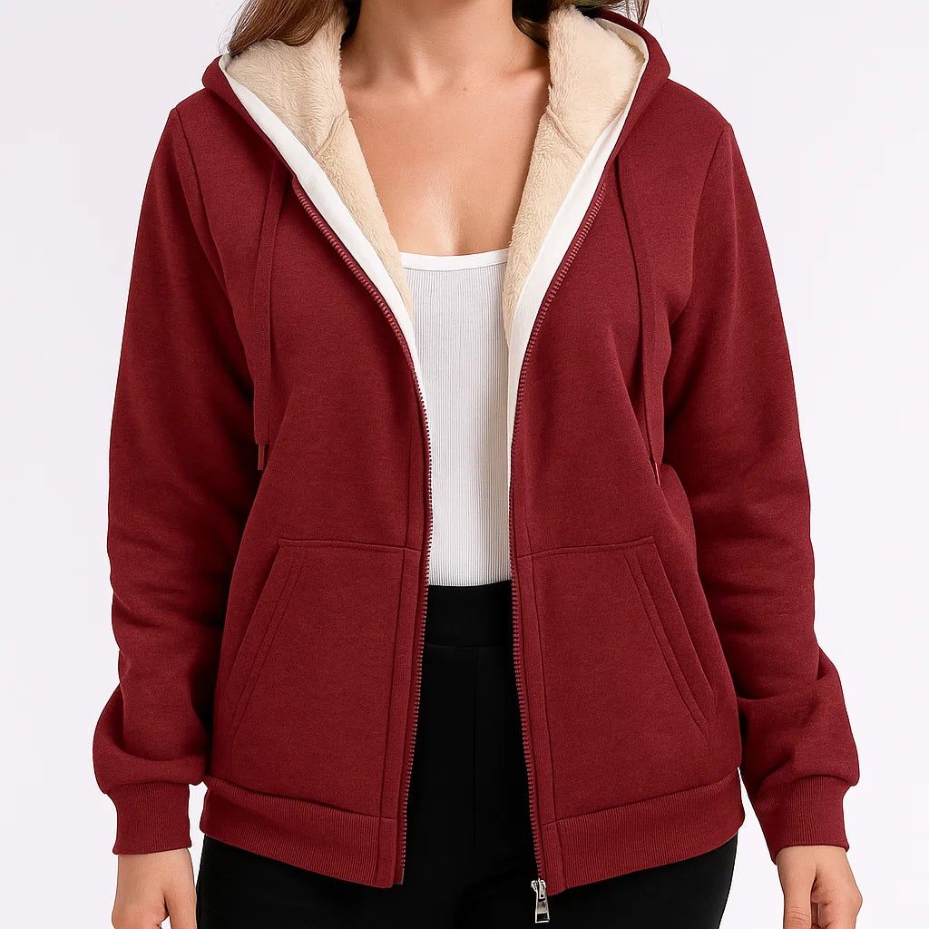 Damska kurtka oversize z kapturem, ocieplana miękkim futrem polarowym na zimę