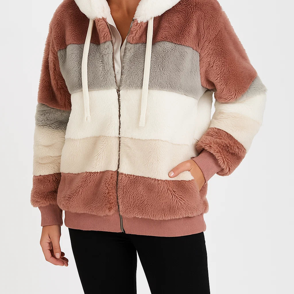 Damski płaszcz zimowy z kapturem, futrzany, ciepły