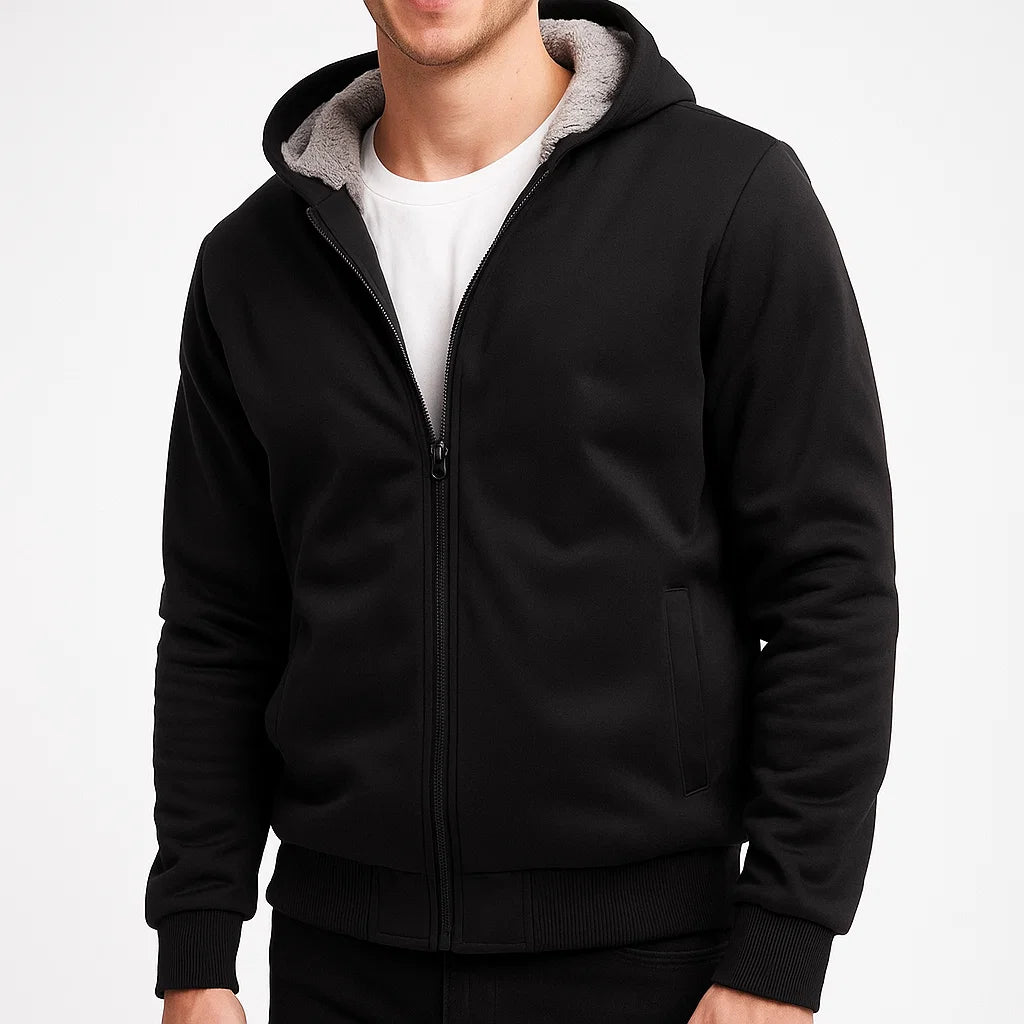 Męska bluza polarowa zimowa z kapturem, ocieplana i gruba