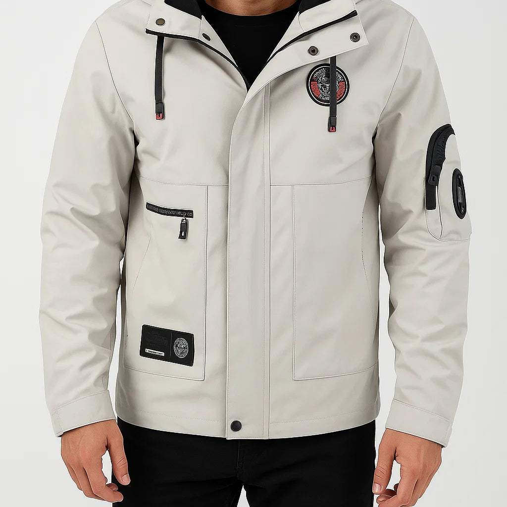 Męska kurtka outdoorowa z kapturem, wodoodporna i wiatroszczelna, jesień-zima