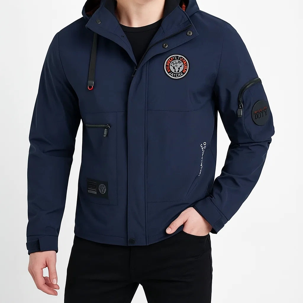 Męska kurtka outdoorowa z kapturem, wodoodporna i wiatroszczelna, jesień-zima