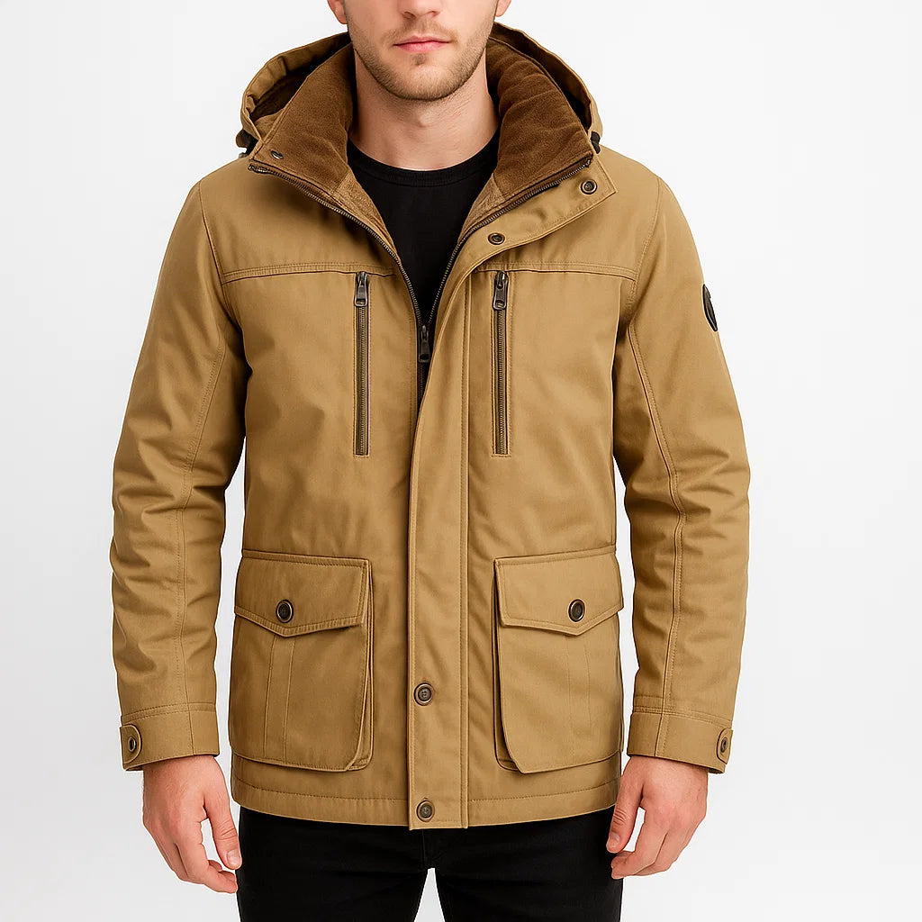 Męska kurtka zimowa ocieplana z kapturem, wodoodporna i wiatroszczelna